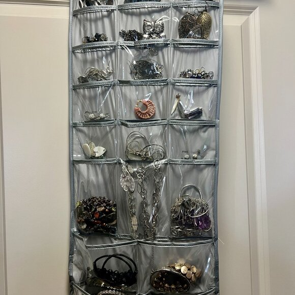 Two Sided Jewelry Holder Includes Items in Pouches - Picture 2 of 2